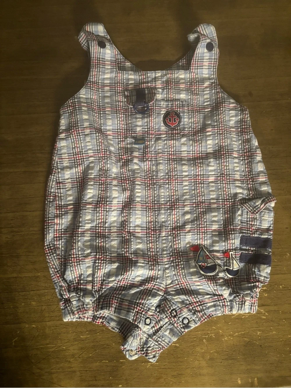 Little Me Plaid Button-Up Baby Romper in Blue, Red, White